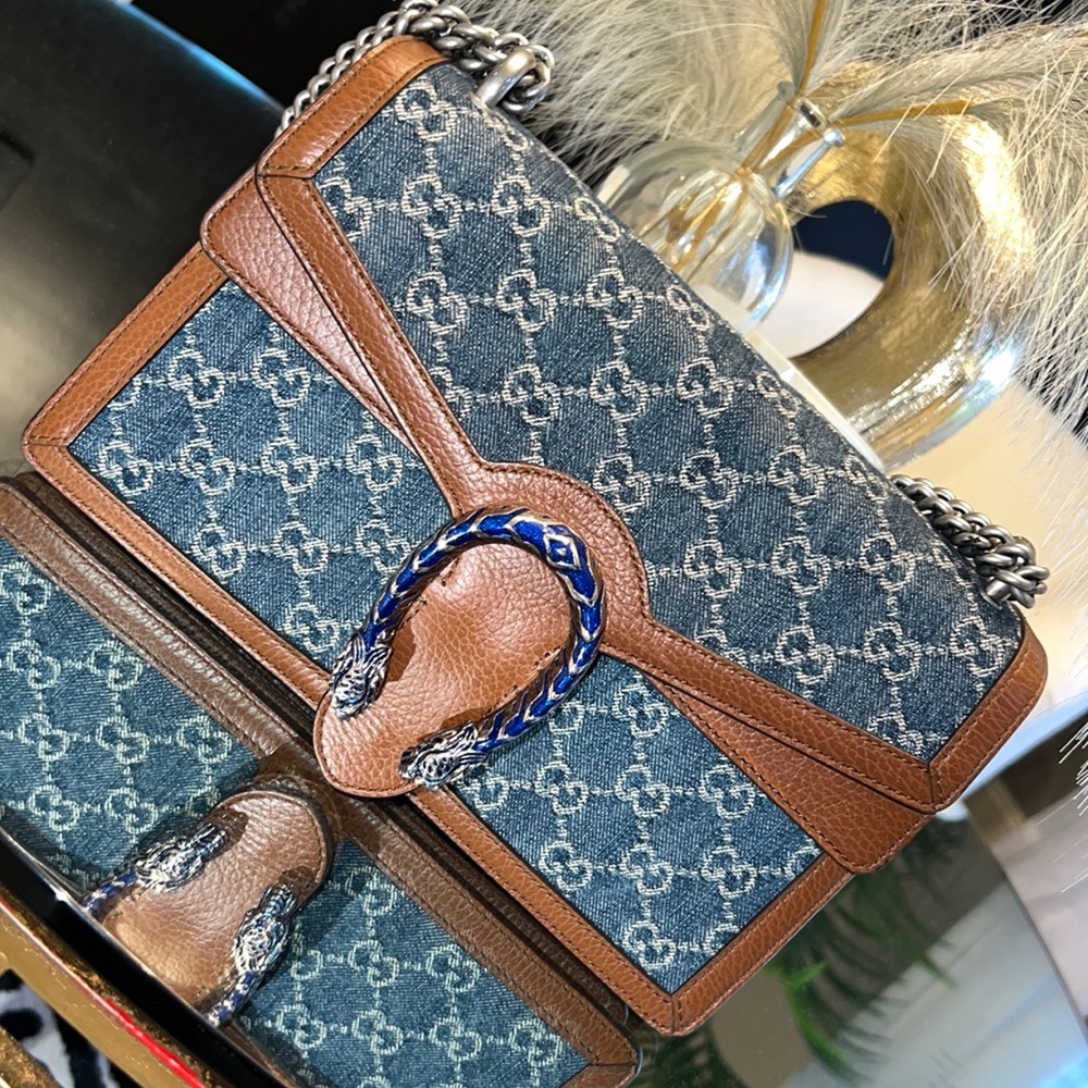Authentic Gucci GG Monogram Large Dionysus Shoulder Bag Blue
